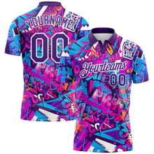 Load image into Gallery viewer, Custom Graffiti Pattern Purple-White 3D Performance Golf Polo Shirt
