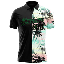 Загрузить изображение в средство просмотра галереи, Custom Black Green 3D Pattern Design Tropical Hawaii Palm Leaves Performance Golf Polo Shirt