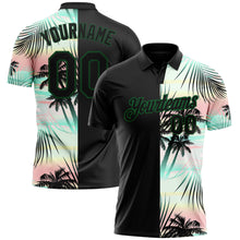 Загрузить изображение в средство просмотра галереи, Custom Black Green 3D Pattern Design Tropical Hawaii Palm Leaves Performance Golf Polo Shirt