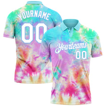 Load image into Gallery viewer, Custom Tie Dye White-Light Blue 3D Watercolor Performance Golf Polo Shirt