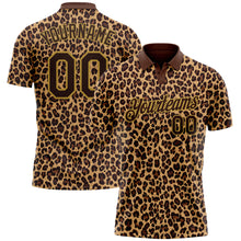 Load image into Gallery viewer, Custom Brown Old Gold 3D Pattern Design Leopard Print Performance Golf Polo Shirt