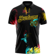Laden Sie das Bild in den Galerie-Viewer, Custom Graffiti Pattern Black-Yellow 3D Performance Golf Polo Shirt