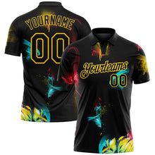 Laden Sie das Bild in den Galerie-Viewer, Custom Graffiti Pattern Black-Yellow 3D Performance Golf Polo Shirt