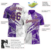 Laden Sie das Bild in den Galerie-Viewer, Custom Graffiti Pattern Purple-Old Gold 3D Scratch Performance Golf Polo Shirt