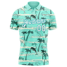 Загрузить изображение в средство просмотра галереи, Custom Teal White 3D Pattern Design Hawaii Palm Trees Performance Golf Polo Shirt