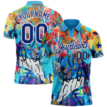 Laden Sie das Bild in den Galerie-Viewer, Custom Graffiti Pattern Royal-White 3D Performance Golf Polo Shirt
