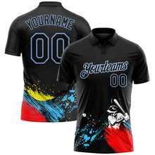 Laden Sie das Bild in den Galerie-Viewer, Custom Graffiti Pattern Black-Light Blue 3D Performance Golf Polo Shirt