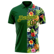 Laden Sie das Bild in den Galerie-Viewer, Custom Green Yellow 3D Pattern Design Tropical Pattern With Pineapples Palm Leaves And Flowers Performance Golf Polo Shirt