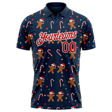 Load image into Gallery viewer, Custom Navy Red-White 3D Christmas Performance Golf Polo Shirt