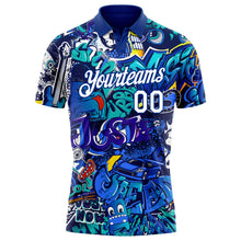 Laden Sie das Bild in den Galerie-Viewer, Custom Graffiti Pattern White-Royal 3D Performance Golf Polo Shirt