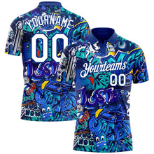 Laden Sie das Bild in den Galerie-Viewer, Custom Graffiti Pattern White-Royal 3D Performance Golf Polo Shirt
