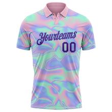 Загрузить изображение в средство просмотра галереи, Custom Light Blue Purple 3D Pattern Design Abstract Trendy Holographic Vaporwave Style Performance Golf Polo Shirt