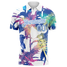 Laden Sie das Bild in den Galerie-Viewer, Custom White Light Blue 3D Pattern Design Hawaii Palm Trees Performance Golf Polo Shirt
