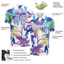 Laden Sie das Bild in den Galerie-Viewer, Custom White Light Blue 3D Pattern Design Hawaii Palm Trees Performance Golf Polo Shirt