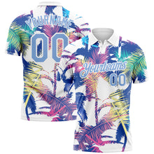 Laden Sie das Bild in den Galerie-Viewer, Custom White Light Blue 3D Pattern Design Hawaii Palm Trees Performance Golf Polo Shirt