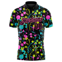 Laden Sie das Bild in den Galerie-Viewer, Custom Graffiti Pattern Black-Pink 3D Neon Splatter Performance Golf Polo Shirt