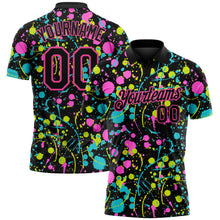 Load image into Gallery viewer, Custom Graffiti Pattern Black-Pink 3D Neon Splatter Performance Golf Polo Shirt
