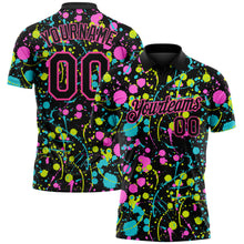 Laden Sie das Bild in den Galerie-Viewer, Custom Graffiti Pattern Black-Pink 3D Neon Splatter Performance Golf Polo Shirt