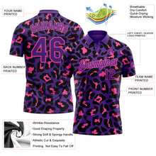 Laden Sie das Bild in den Galerie-Viewer, Custom Purple Pink 3D Pattern Design Leopard Print Performance Golf Polo Shirt