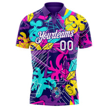Laden Sie das Bild in den Galerie-Viewer, Custom Graffiti Pattern White-Purple 3D Performance Golf Polo Shirt