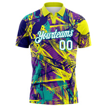 Laden Sie das Bild in den Galerie-Viewer, Custom Graffiti Pattern White-Teal 3D Abstract Urban Performance Golf Polo Shirt
