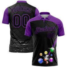 Charger l'image dans la galerie, Custom Black Purple 3D Pattern Design Billiards Performance Polo Shirt