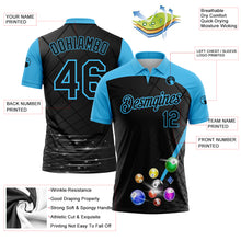 Charger l'image dans la galerie, Custom Black Sky Blue 3D Pattern Design Billiards Performance Polo Shirt
