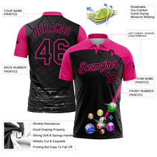 Charger l'image dans la galerie, Custom Black Hot Pink 3D Pattern Design Billiards Performance Polo Shirt