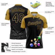 Загрузить изображение в средство просмотра галереи, Custom Black Old Gold 3D Pattern Design Billiards Performance Polo Shirt