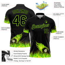 Charger l'image dans la galerie, Custom Black Neon Green 3D Pattern Design Flame Billiards 8 Ball Performance Polo Shirt