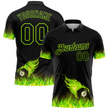 Charger l'image dans la galerie, Custom Black Neon Green 3D Pattern Design Flame Billiards 8 Ball Performance Polo Shirt