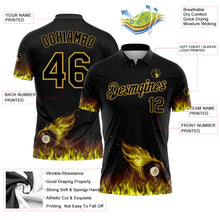 Charger l'image dans la galerie, Custom Black Old Gold 3D Pattern Design Flame Billiards 8 Ball Performance Polo Shirt