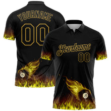 Charger l'image dans la galerie, Custom Black Old Gold 3D Pattern Design Flame Billiards 8 Ball Performance Polo Shirt