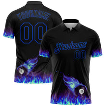 Charger l'image dans la galerie, Custom Black Thunder Blue 3D Pattern Design Flame Billiards 8 Ball Performance Polo Shirt