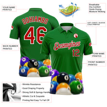 Charger l'image dans la galerie, Custom Kelly Green Red-White 3D Pattern Design Billiards 8 Ball Performance Polo Shirt