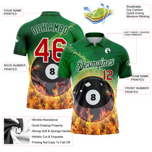 Charger l'image dans la galerie, Custom Green Red-White 3D Pattern Design Flame Billiards 8 Ball Performance Polo Shirt