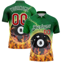 Charger l'image dans la galerie, Custom Green Red-White 3D Pattern Design Flame Billiards 8 Ball Performance Polo Shirt