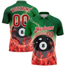 Charger l'image dans la galerie, Custom Green Red-White 3D Pattern Design Flame Billiards 8 Ball Performance Polo Shirt