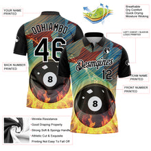 Charger l'image dans la galerie, Custom Black White 3D Pattern Design Flame Billiards 8 Ball Performance Polo Shirt