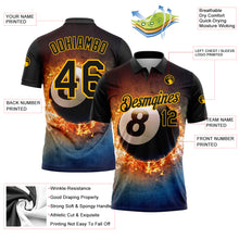 Charger l'image dans la galerie, Custom Black Gold 3D Pattern Design Flame Billiards 8 Ball Performance Polo Shirt