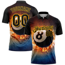 Charger l'image dans la galerie, Custom Black Gold 3D Pattern Design Flame Billiards 8 Ball Performance Polo Shirt