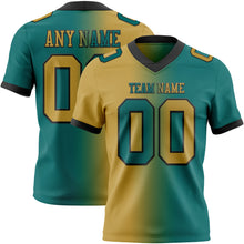 Load image into Gallery viewer, Custom Teal Old Gold-Black Authentic Gradient Fashion Football Jersey
