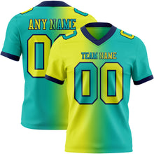 Laden Sie das Bild in den Galerie-Viewer, Custom Aqua Neon Yellow-Navy Authentic Gradient Fashion Football Jersey