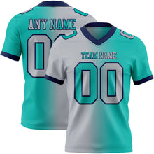 Laden Sie das Bild in den Galerie-Viewer, Custom Aqua Gray-Navy Authentic Gradient Fashion Football Jersey