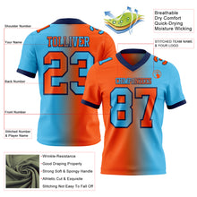 Laden Sie das Bild in den Galerie-Viewer, Custom Sky Blue Orange-Navy Authentic Gradient Fashion Football Jersey