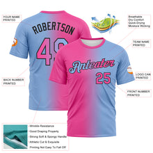 Laden Sie das Bild in den Galerie-Viewer, Custom Light Blue Pink-Black Gradient Fashion Performance T-Shirt