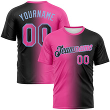 Load image into Gallery viewer, Custom Black Pink-Light Blue Gradient Fashion Performance T-Shirt