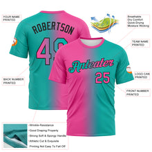 Laden Sie das Bild in den Galerie-Viewer, Custom Aqua Pink-Black Gradient Fashion Performance T-Shirt