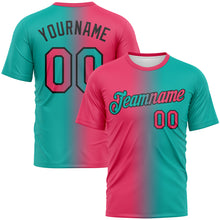 Load image into Gallery viewer, Custom Aqua Neon Pink-Black Gradient Fashion Performance T-Shirt