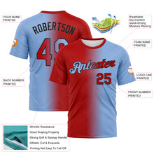 Laden Sie das Bild in den Galerie-Viewer, Custom Light Blue Red-Black Gradient Fashion Performance T-Shirt